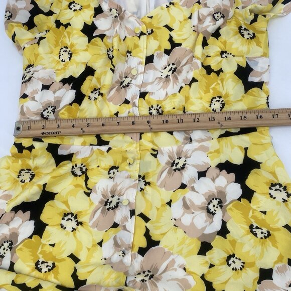 TALBOTS Yellow Floral Crepe Midi Dress Size 12 Pippy Poppies Missing Belt - Picture 5 of 12